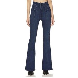 We The Free People Jeans Womens 31 Jayde Flare Bell Bottom Dark Wash Denim Blue